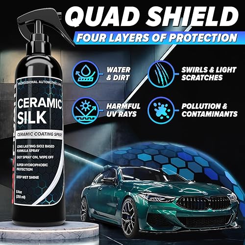 CARFIDANT CERAMIC SILK SPRAY CERAMIC COATING FOR CARS, RVS BOATS GLOSSY, HYDROPHOBIC, DURABLE 16.9 O