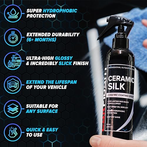 CARFIDANT CERAMIC SILK SPRAY CERAMIC COATING FOR CARS, RVS BOATS GLOSSY, HYDROPHOBIC, DURABLE 16.9 O