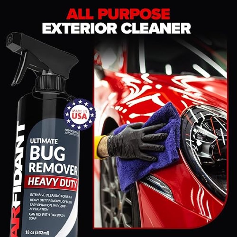 CARFIDANT HEAVY DUTY BUG REMOVER SPRAY 18OZ POWERFUL CAR EXTERIOR CLEANER FOR PAINT, GLASS CHROME