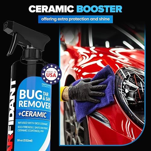 CARFIDANT CAR BUG REMOVER SPRAY WITH CERAMIC COATING REMOVES BUGS BIRD POOP, SAFE ON PAINT 18 OZ SPO