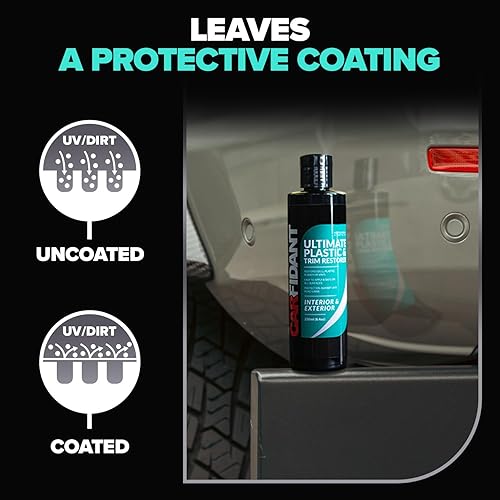 CARFIDANT PLASTIC RESTORER 8.4OZ RESTORES PROTECTS FADED PLASTIC, VINYL RUBBER TRIM