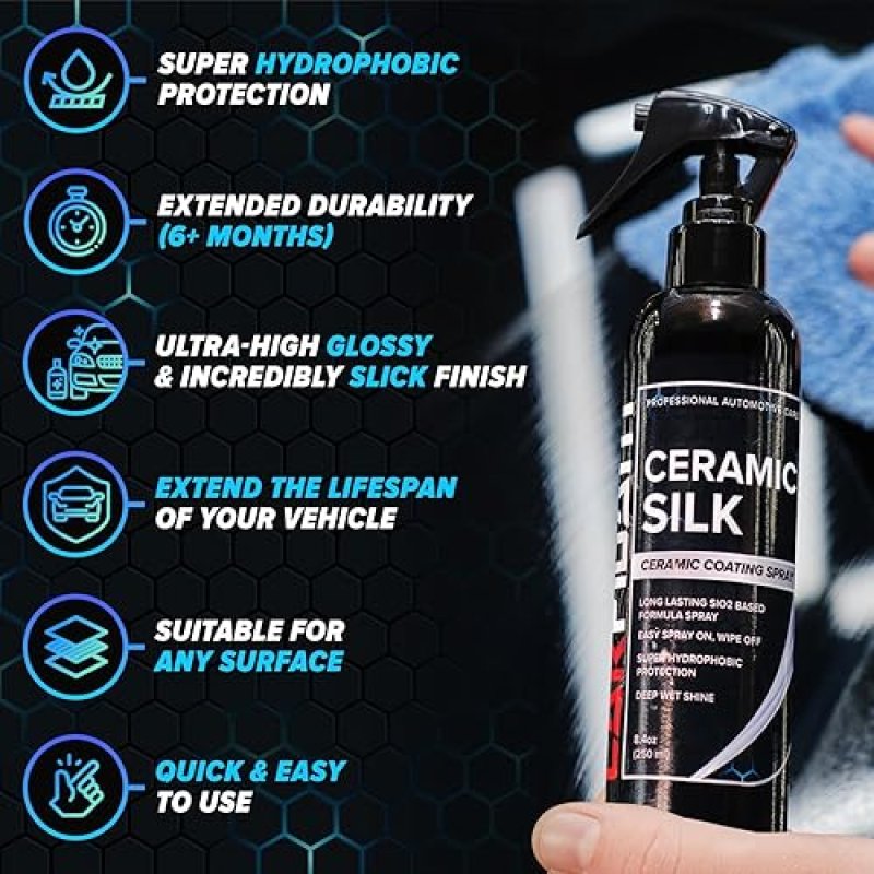 CARFIDANT CERAMIC SILK SPRAY - HIGH GLOSS CERAMIC COATING FOR CARS, RVS BOATS, 16.9 OZ