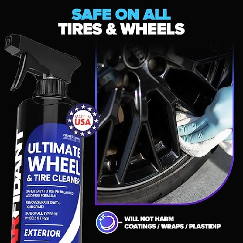 CARFIDANT ULTIMATE WHEEL TIRE CLEANER SPRAY NON-ACIDIC, REMOVES BRAKE DUST, 18 OZ