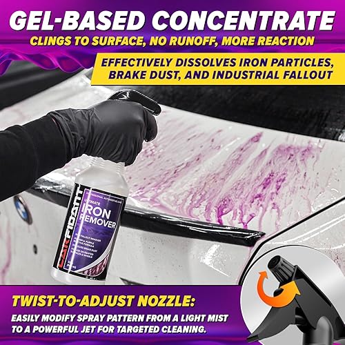 CARFIDANT IRON REMOVER CAR DETAILING SPRAY PH NEUTRAL RUST, BRAKE DUST FALLOUT CLEANER, 16OZ