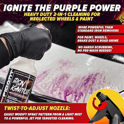 CARFIDANT IRON REMOVER WHEEL CLEANER SPRAY COLOR-CHANGING PURPLE DECON, SAFE ON PAINT, 16OZ