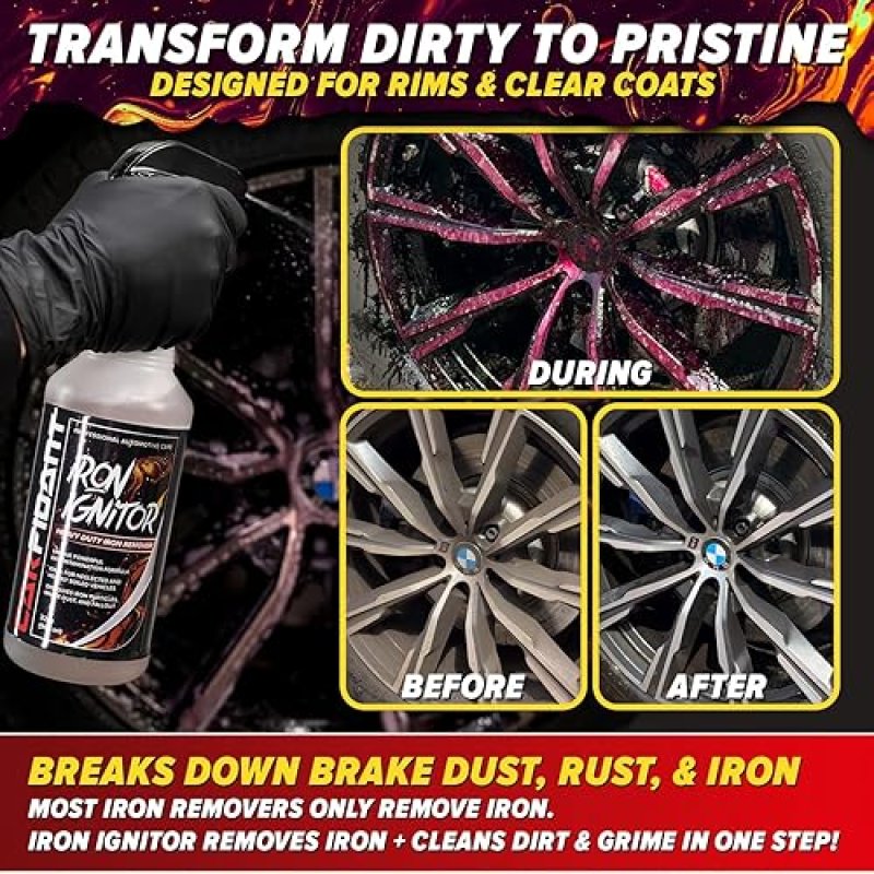CARFIDANT IRON REMOVER WHEEL CLEANER SPRAY COLOR-CHANGING PURPLE DECON, SAFE ON PAINT, 16OZ