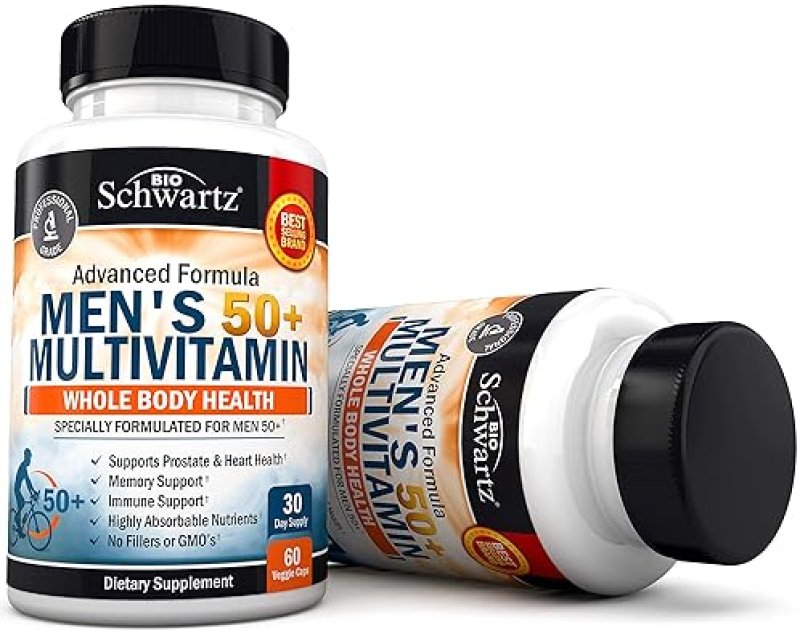 BIOSCHWARTZ MENS 50 MULTIVITAMIN WITH ZINC, A, B, C, D3, E HEART, BRAIN WHOLE BODY SUPPORT 60 CT