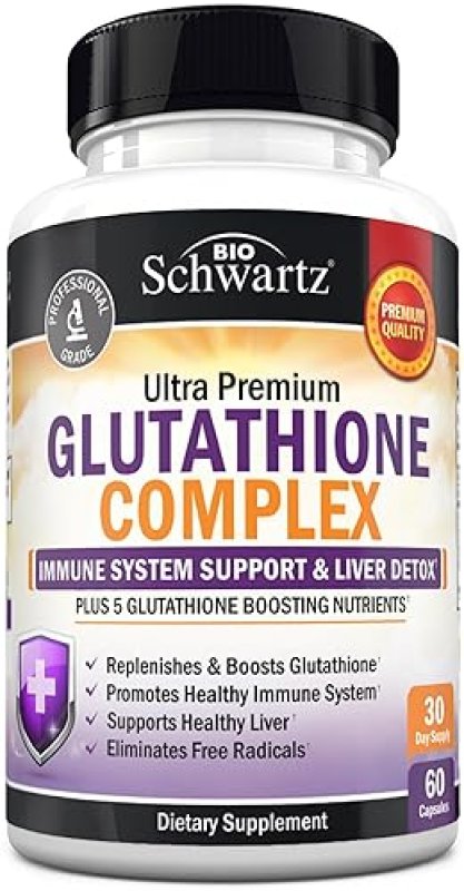 BIOSCHWARTZ GLUTATHIONE 500MG CAPSULES WITH QUERCETIN, VITAMIN C MILK THISTLE IMMUNE LIVER SUPPORT,