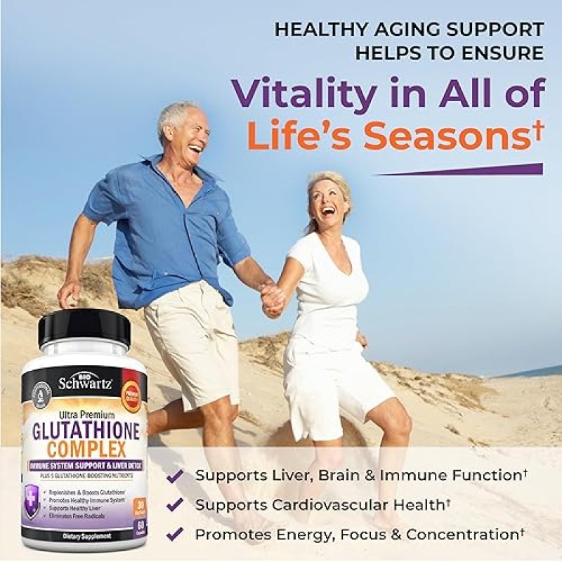 BIOSCHWARTZ GLUTATHIONE 500MG CAPSULES WITH QUERCETIN, VITAMIN C MILK THISTLE IMMUNE LIVER SUPPORT,