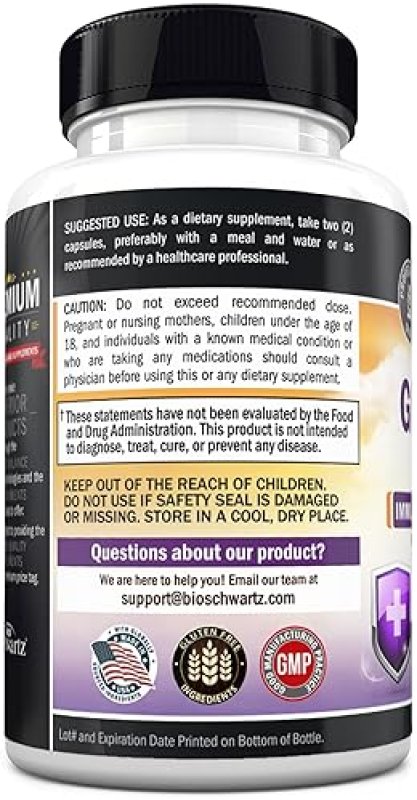 BIOSCHWARTZ GLUTATHIONE 500MG CAPSULES WITH QUERCETIN, VITAMIN C MILK THISTLE IMMUNE LIVER SUPPORT,