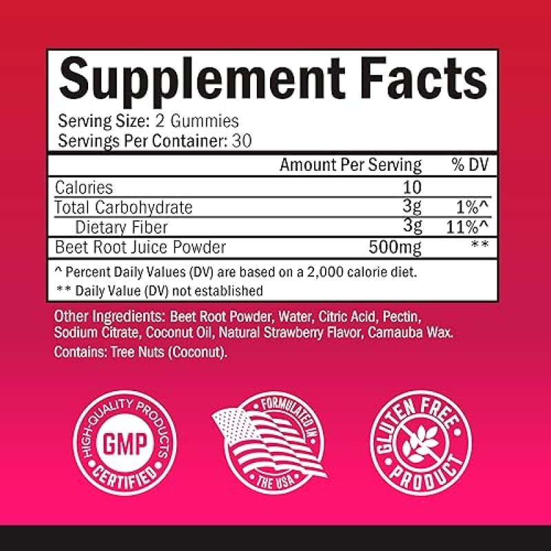 BIOSCHWARTZ SUGAR FREE BEET ROOT GUMMIES - NITRIC OXIDE GUMMIES INFUSED WITH COCONUT OIL FOR HIGHEST ABSORPTION
