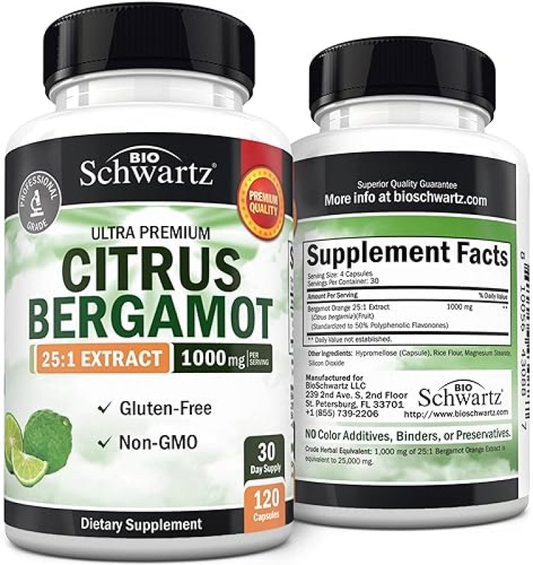BIOSCHWARTZ CITRUS BERGAMOT 1000MG SUPPLEMENT FOR CHOLESTEROL HEART HEALTH VEGAN, NON-GMO, 120 CAPS