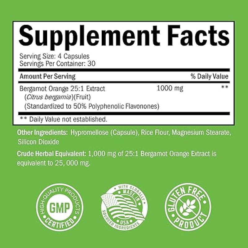 BIOSCHWARTZ CITRUS BERGAMOT 1000MG SUPPLEMENT FOR CHOLESTEROL HEART HEALTH VEGAN, NON-GMO, 120 CAPS