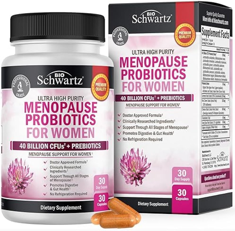 BIOSCHWARTZ MENOPAUSE PROBIOTICS FOR WOMEN 40B CFU - SUPPORT HOT FLASHES, MOOD, BALANCE - 30 CAPS