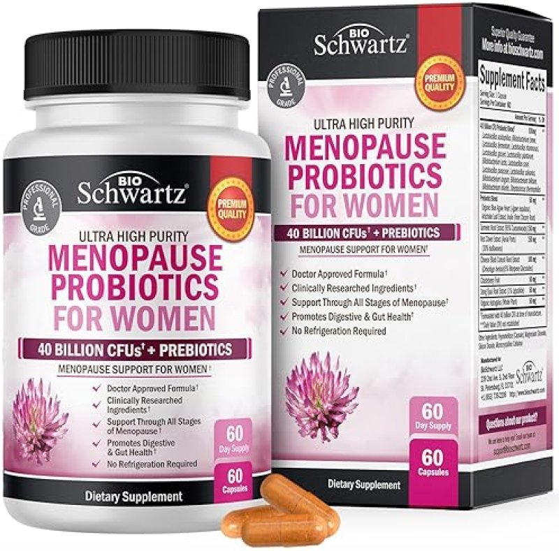 BIOSCHWARTZ MENOPAUSE PROBIOTICS FOR WOMEN 40 BILLION CFU SUPPORT HOT FLASHES, MOOD, BALANCE 60 CAPS