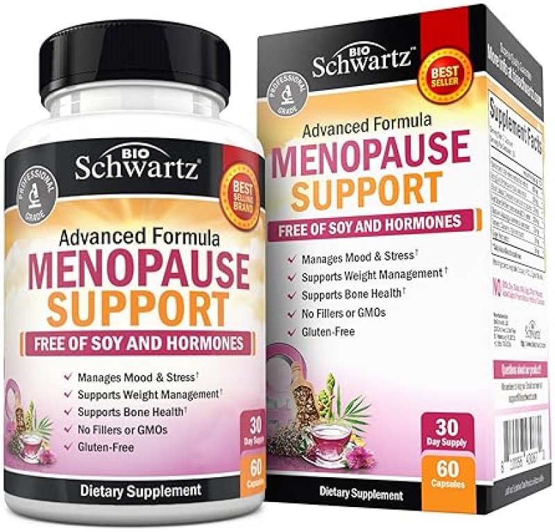BIOSCHWARTZ MENOPAUSE SUPPORT SUPPLEMENT FOR WOMEN WITH MILK THISTLE, CHASTEBERRY HERBAL BLEND 60 VEG CAPSULES
