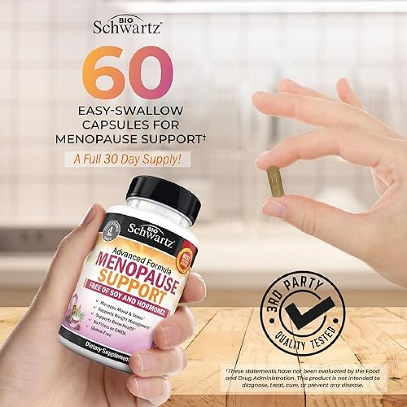 BIOSCHWARTZ MENOPAUSE SUPPORT SUPPLEMENT FOR WOMEN WITH MILK THISTLE, CHASTEBERRY HERBAL BLEND 60 VEG CAPSULES