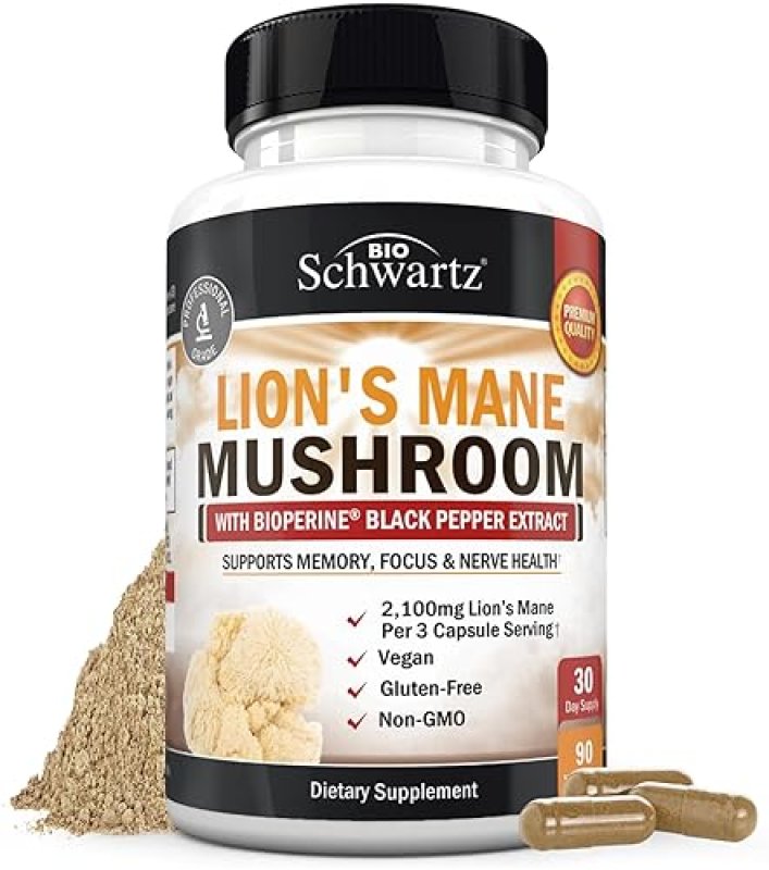 BIOSCHWARTZ ORGANIC LION S MANE CAPSULES 2100MG WITH BIOPERINE BRAIN FOCUS MEMORY BOOST
