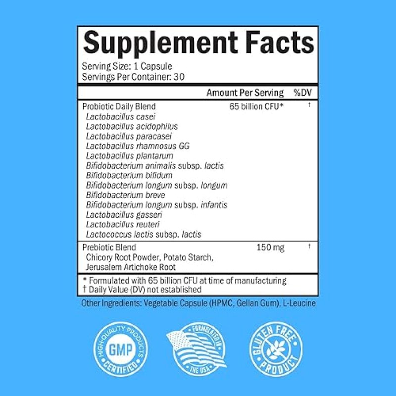 BIOSCHWARTZ PROBIOTIC 65 BILLION CFU WITH PREBIOTIC - DIGESTIVE HEALTH CAPSULES FOR MEN WOMEN, NON-GMO