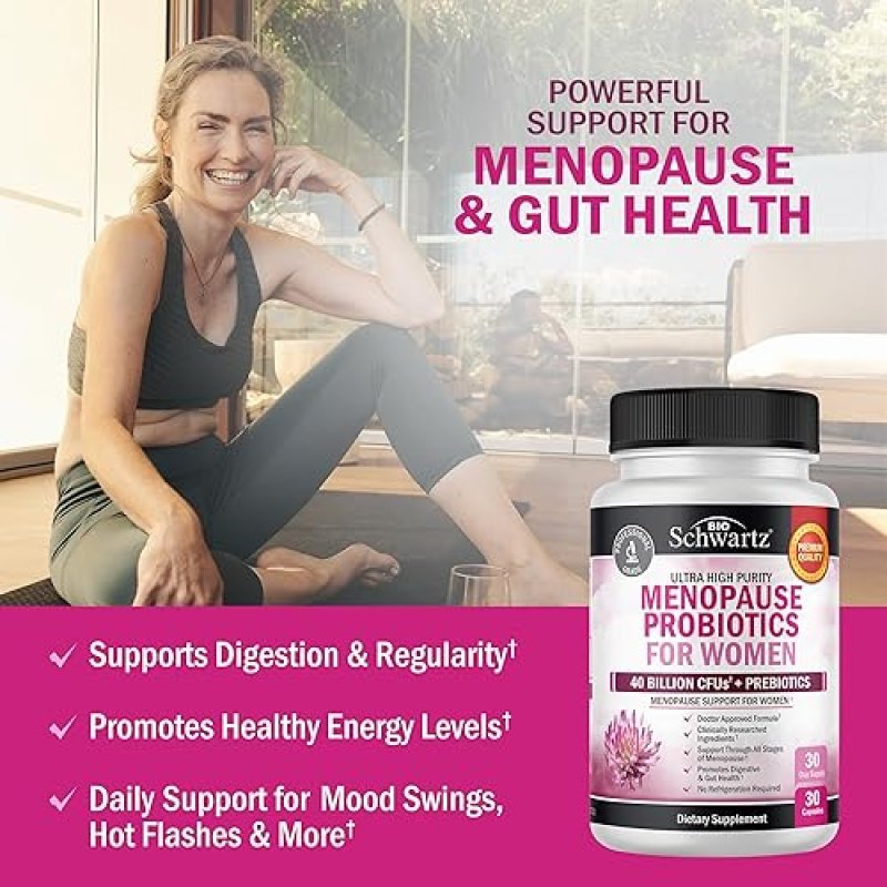 BIOSCHWARTZ MENOPAUSE PROBIOTICS 40 BILLION CFU FOR WOMEN SUPPORTS HOT FLASHES, MOOD BALANCE 30 CAPSULES