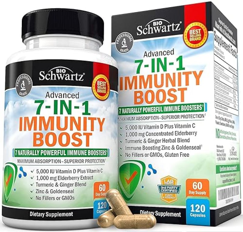 BIOSCHWARTZ IMMUNE SUPPORT SUPPLEMENT WITH ZINC, VITAMIN C, D3, ELDERBERRY GINGER - 120CT IMMUNITY BOOST