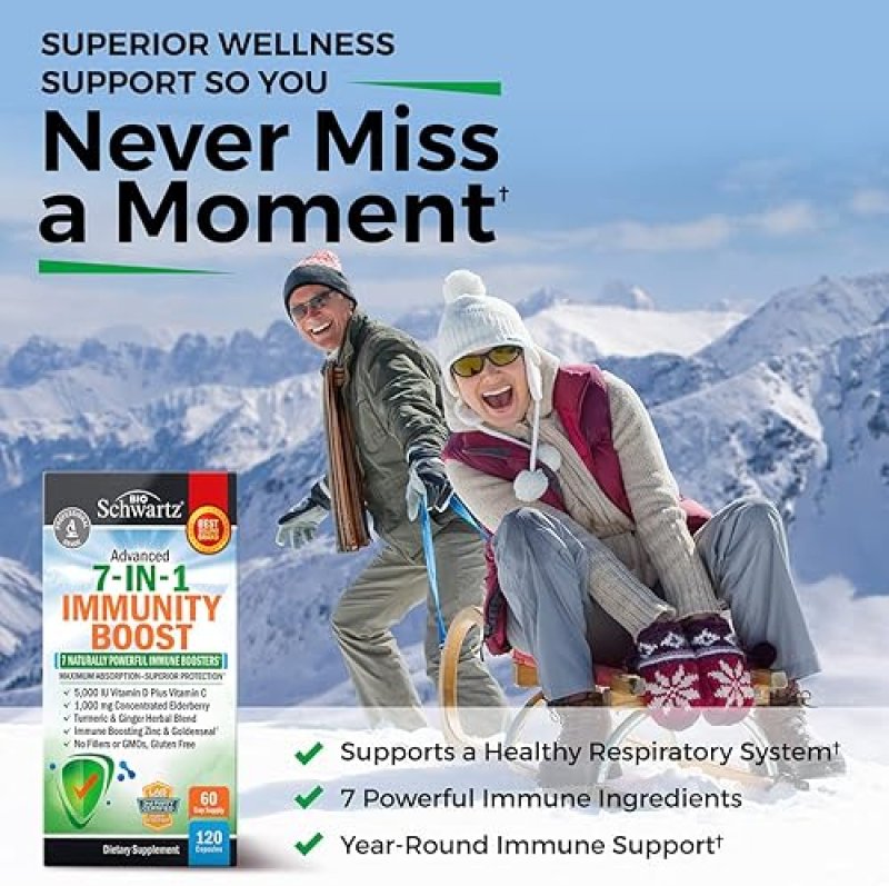 BIOSCHWARTZ IMMUNE SUPPORT SUPPLEMENT WITH ZINC, VITAMIN C, D3, ELDERBERRY GINGER - 120CT IMMUNITY BOOST