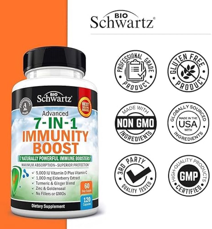 BIOSCHWARTZ IMMUNE SUPPORT SUPPLEMENT WITH ZINC, VITAMIN C, D3, ELDERBERRY GINGER - 120CT IMMUNITY BOOST