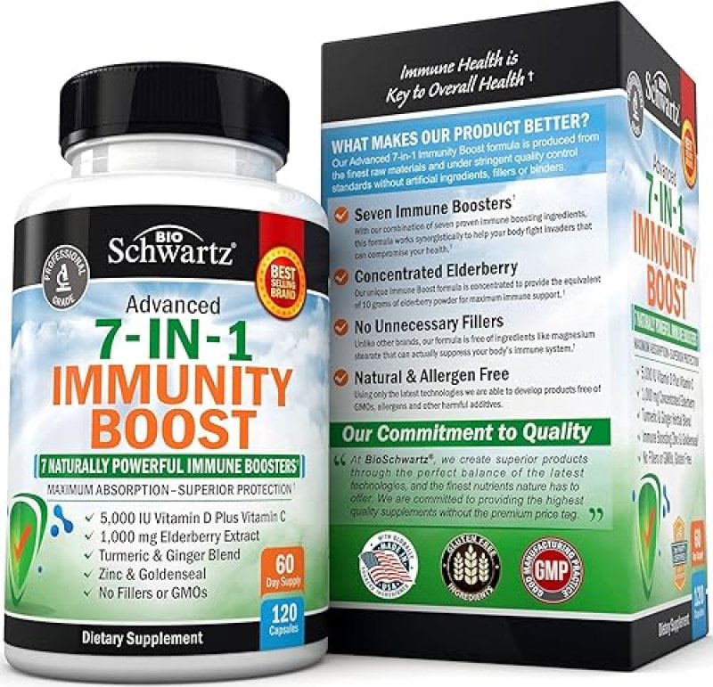 BIOSCHWARTZ IMMUNE SUPPORT SUPPLEMENT WITH ZINC, VITAMIN C, D3, ELDERBERRY GINGER - 120CT IMMUNITY BOOST