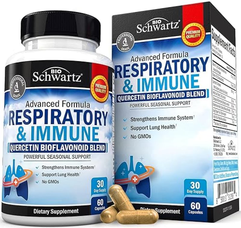 BIOSCHWARTZ LUNG SUPPORT SUPPLEMENT WITH QUERCETIN, VITAMIN D CORDYCEPS RESPIRATORY HEALTH, 60 CAPS