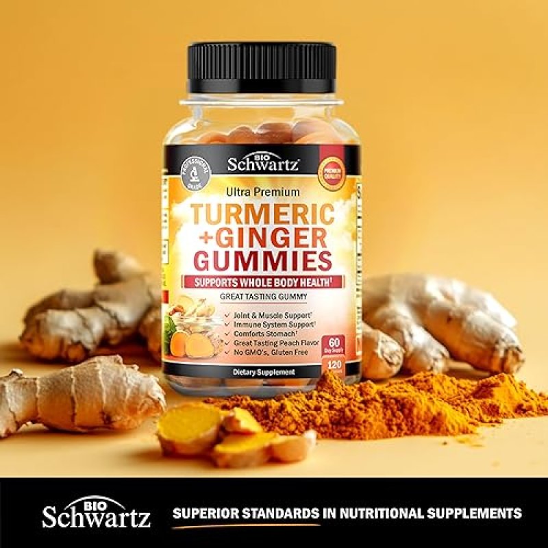 BIOSCHWARTZ TURMERIC CURCUMIN GINGER GUMMIES - EXTRA STRENGTH JOINT SUPPORT, PEACH FLAVOR, 120 COUNT
