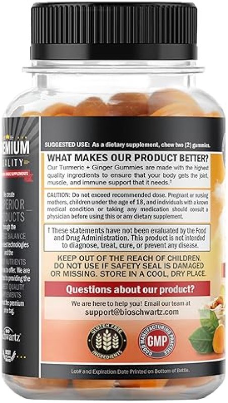 BIOSCHWARTZ TURMERIC CURCUMIN GINGER GUMMIES - EXTRA STRENGTH JOINT SUPPORT, PEACH FLAVOR, 120 COUNT