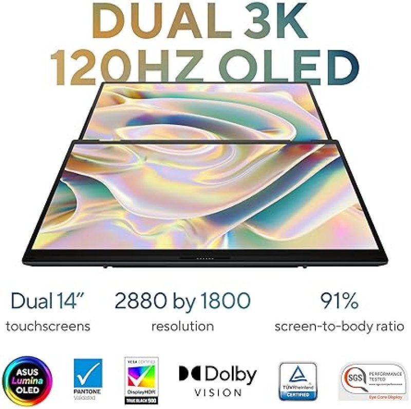 ASUS ZENBOOK DUO UX8406CA-PS99T LAPTOP - DUAL 14 OLED 3K 120HZ, INTEL CORE ULTRA 9, 32GB RAM, 1TB SS