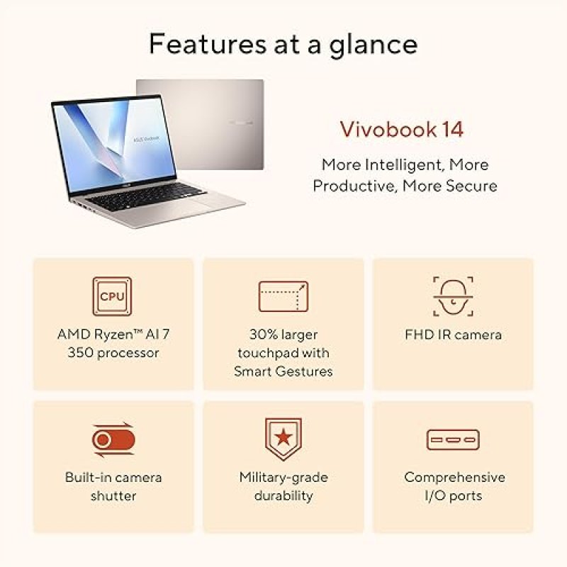 ASUS VIVOBOOK 14 LAPTOP RYZEN 7 3500U, 16GB RAM, 512GB SSD, RADEON GRAPHICS, PLATINUM GOLD