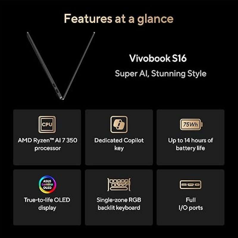 ASUS VIVOBOOK S16 LAPTOP AMD RYZEN 7 3500U, 16GB RAM, 1TB SSD, NEUTRAL BLACK M5606KA-DS76