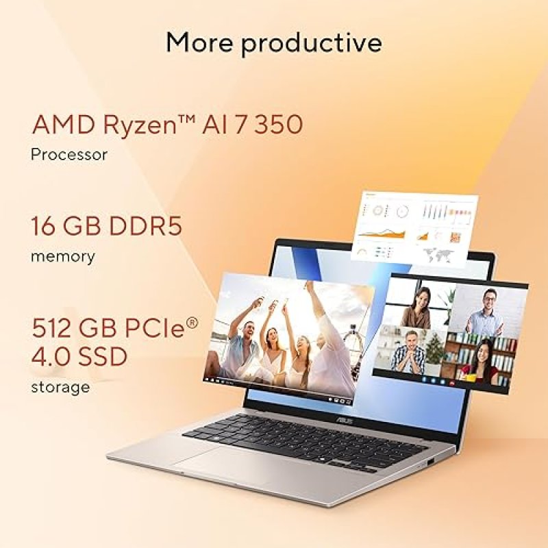 ASUS VIVOBOOK 14 LAPTOP RYZEN 7 350, 16GB RAM, 512GB SSD, AMD RADEON, PLATINUM GOLD