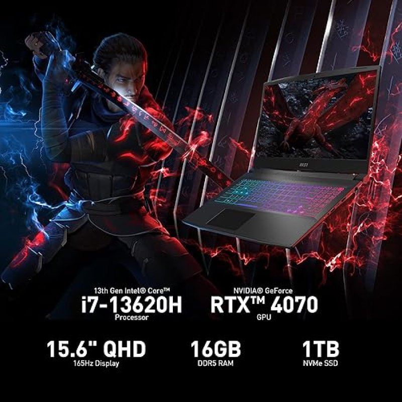 MSI KATANA 15.6 QHD 165HZ GAMING LAPTOP INTEL I7-13620H RTX 4070 16GB DDR5 1TB SSD WIN 11