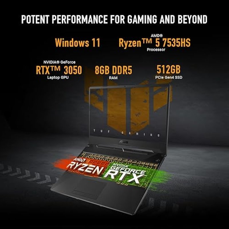 ASUS TUF GAMING A15 LAPTOP 15.6 FHD 144HZ, RTX 3050, RYZEN 5 7535HS, 8GB DDR5, 512GB SSD
