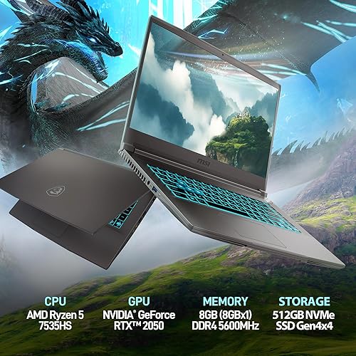 MSI THIN A15 15.6 FHD 144HZ GAMING LAPTOP RYZEN 5-7535HS RTX 2050 8GB DDR5 512GB SSD WIN 11