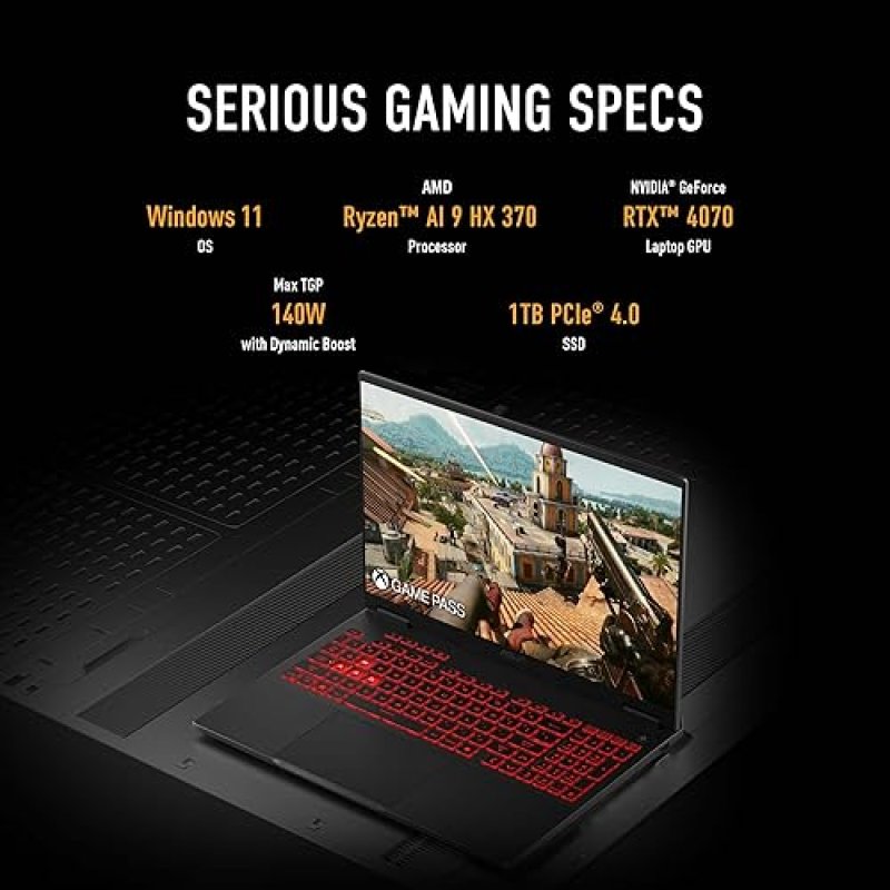 ASUS TUF GAMING A16 2025 LAPTOP, 16 165HZ, AMD RYZEN 9 HX 370, RTX 4070, 32GB RAM, 1TB SSD