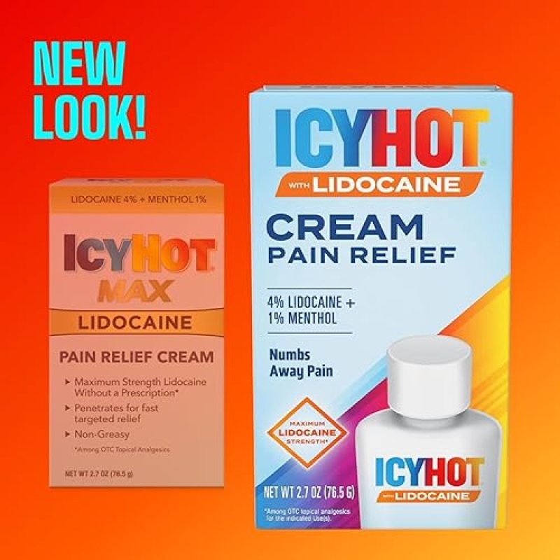 ICY HOT MAX STRENGTH PAIN RELIEF CREAM WITH LIDOCAINE MENTHOL, 2.7 OZ FAST MUSCLE PAIN RELIEF