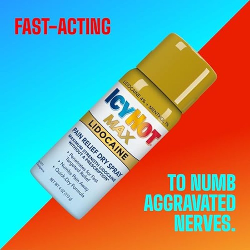 ICY HOT MAX STRENGTH PAIN RELIEF SPRAY WITH LIDOCAINE MENTHOL, 4 OZ FAST MUSCLE RELIEF