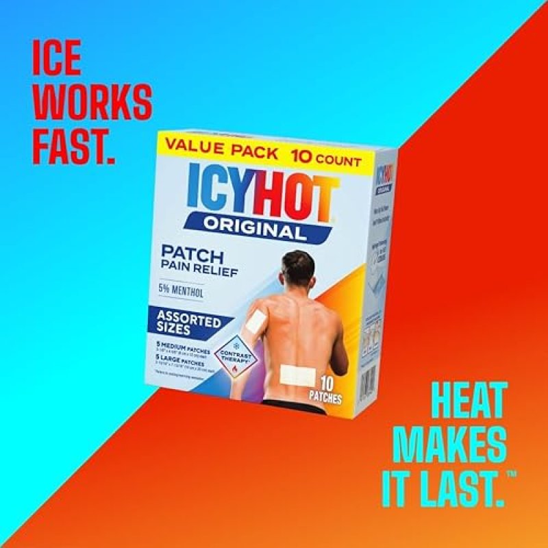 ICY HOT PAIN RELIEF PATCH VARIETY PACK 5 MENTHOL COOLING, 5 MEDIUM 5 LARGE, 10 CT