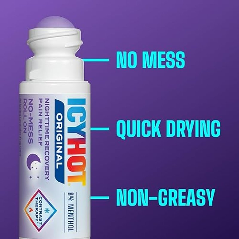 ICY HOT NIGHTTIME ROLL-ON PAIN RELIEF 8 MENTHOL WITH LAVENDER SCENT, 2 OZ NO MESS