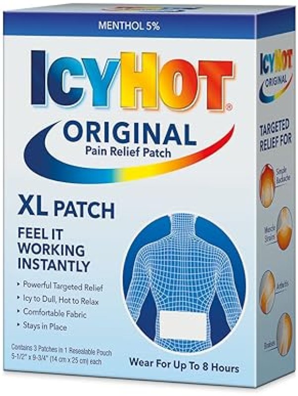 ICY HOT ORIGINAL XL PAIN RELIEF PATCH 3 PACK FOR BACK LARGE MUSCLE AREAS, FAST RELIEF