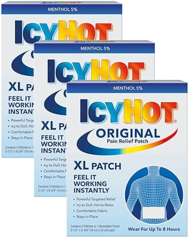 ICY HOT ORIGINAL XL PAIN RELIEF PATCHES POWERFUL TARGETED BACK LARGE AREA RELIEF, 3 PACK