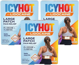 ICY HOT MAX STRENGTH LIDOCAINE PAIN RELIEF PATCHES, FAST TARGETED RELIEF, 3 PACKS 5 COUNT