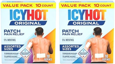 ICY HOT PAIN RELIEF PATCH VARIETY PACK 5 MENTHOL, 10 MEDIUM LARGE FABRIC PATCHES, 2-PACK