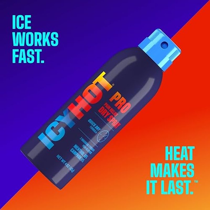 ICY HOT PRO PAIN RELIEF DRY SPRAY 4OZ FAST DRYING WITH MENTHOL CAMPHOR FOR MUSCLE PAIN