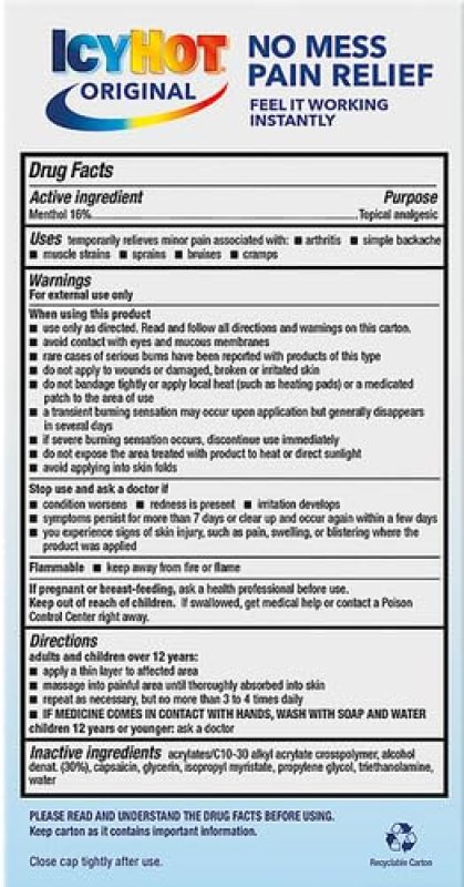 ICY HOT ORIGINAL MEDICATED PAIN RELIEF LIQUID 2.5 OZ WITH NO MESS APPLICATOR, PACK OF 2
