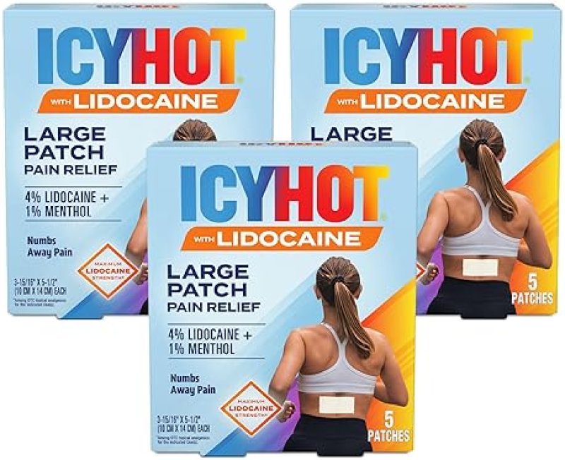 ICY HOT MAX STRENGTH LIDOCAINE PAIN RELIEF PATCHES, FAST TARGETED RELIEF, 3 PACK 5 COUNT